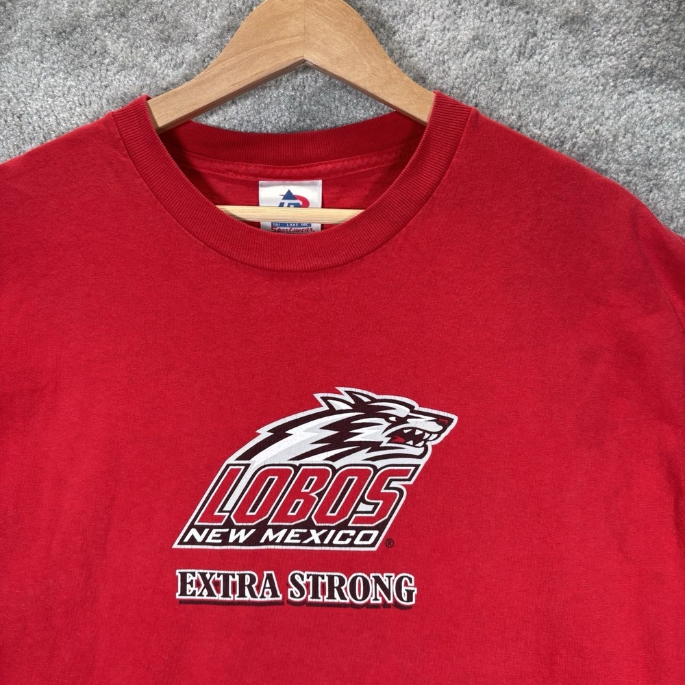 Vintage New Mexico Lobos T Shirt Mens XL Red Graphic Back Logo Short‎ Sleeve 90s